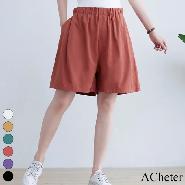 【ACheter】純色顯瘦中腰闊腿五分休閒短褲#116712(6色)