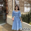【UniStyle】現貨 花邊領短袖連身洋裝 收腰顯瘦清新甜美風 女 ZM252-2326(藍)
