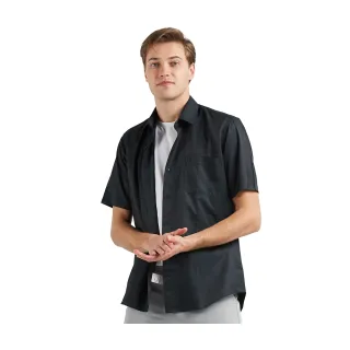 【ROBERTA諾貝達】男裝 黑色短袖襯衫-內斂優雅(台灣製 易洗好整理)