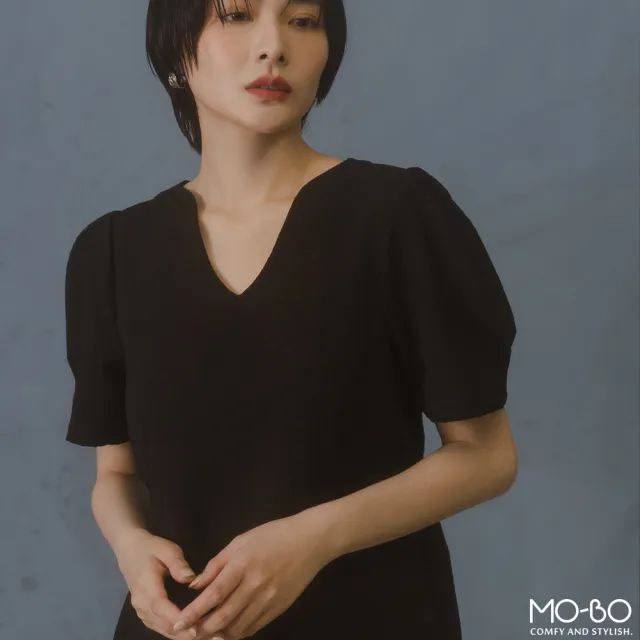 【MO-BO】立體組織紋路V領拋袖上衣