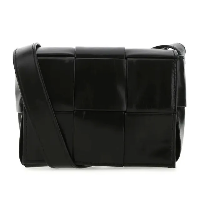 【BOTTEGA VENETA 寶緹嘉】CANDY CASSTTTE 經典編織 迷你 黑色 小牛皮 斜背包 肩背包(667048VCQ728803)