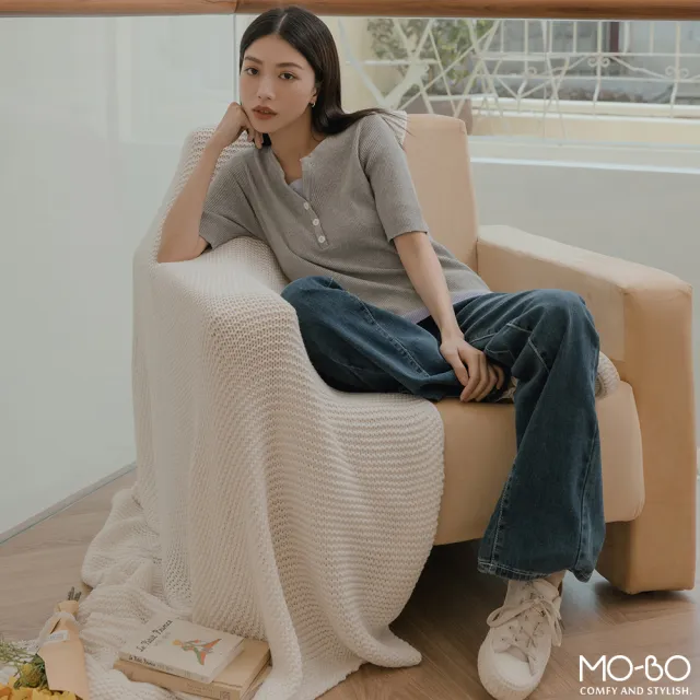 【MO-BO】簡約質感配色假兩件合身針織上衣