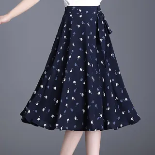 【麗質達人】6691藍色雪紡印花裙KF(M-4XL)