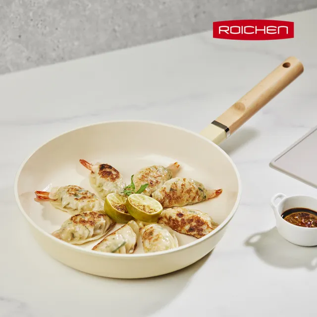 【Roichen】韓國抗菌陶瓷不沾平底鍋 28cm(萊姆米黃、糖果粉、拿鐵灰 三色可選)