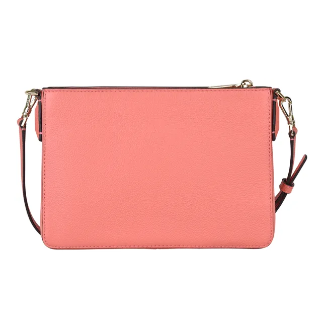 【KATE SPADE】Margaux金字LOGO牛皮拉鏈斜背包(桃粉)