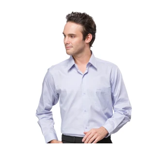 【LONRIS 儂禮士】淡紫淺灰條棉質長袖襯衫(舒適透氣、棉、聚酯纖維、商務襯衫)