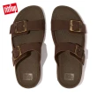 【FitFlop】GOGH MOC MENS BUCKLE LEATHER SLIDES扣環裝飾皮革雙帶涼鞋-男(巧克力棕)