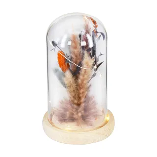 【YU Living 信歐傢居】LED永生花束裝飾玻璃盅 乾燥花束玻璃鐘罩(高22cm/多色)
