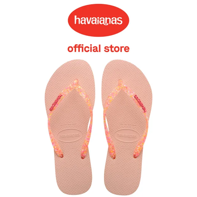 【havaianas 哈瓦仕】拖鞋 女鞋 夾腳拖 閃亮 果凍 Slim Logo Metallic 芭蕾粉 4119875-9898W(哈瓦士)