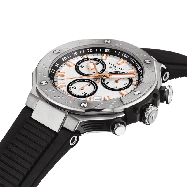 【TISSOT 天梭】T-RACE CHRONOGRAPH 競速系列三眼計時錶-45mm 送行動電源(T141.417.17.011.00)