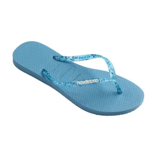 【havaianas 哈瓦仕】拖鞋 女鞋 夾腳拖 閃亮 果凍 Slim Logo Metallic 藍 4119875-1808W(哈瓦士)