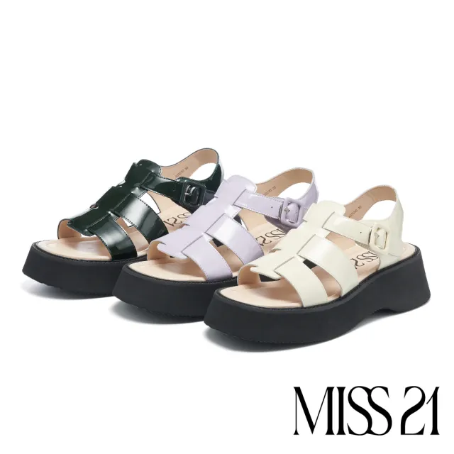 【MISS 21】跩壞率性魚骨編織漆皮厚底涼鞋(綠)