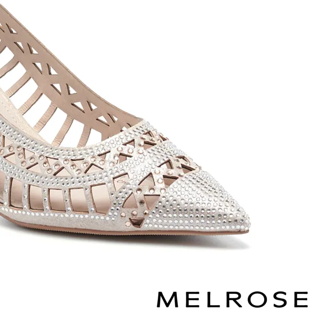 【MELROSE】華麗璀璨晶鑽金屬布鏤空尖頭高跟鞋(粉)