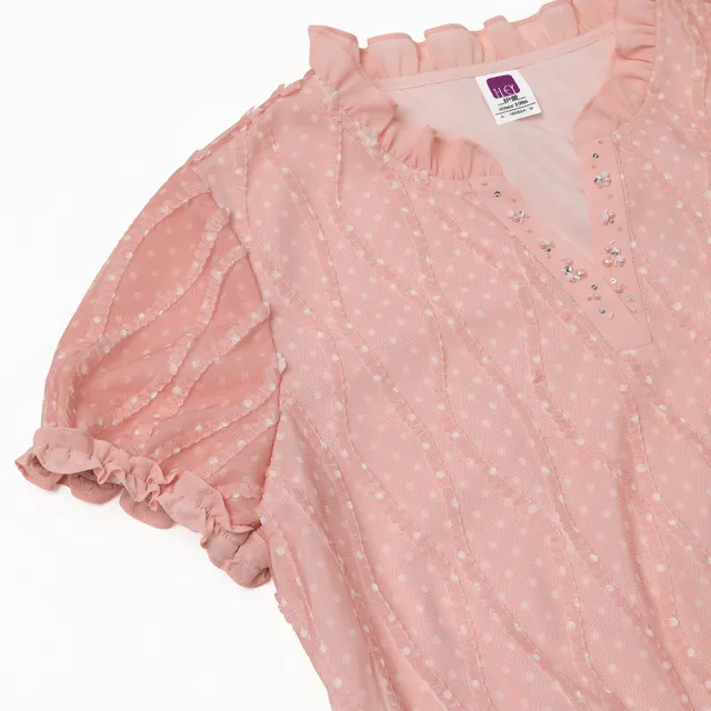 【ILEY 伊蕾】浪漫甜美波點立體線條網紗上衣(粉色；M-XL；1232081042)