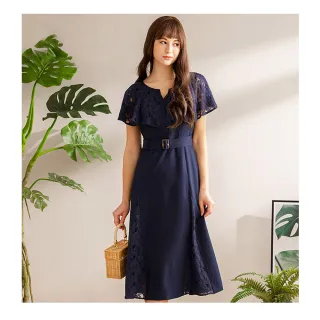 【IRIS 艾莉詩】午夜藍氣質蕾絲拼接洋裝(32663)