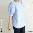 【ACheter】純色無領春夏薄款圓領泡泡短袖韓版寬鬆中長版上衣#116817(6色)