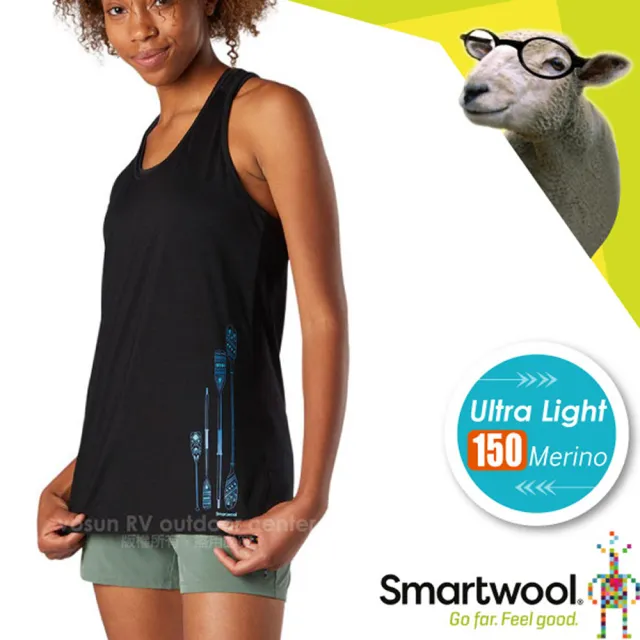 【SmartWool】女款 Merino Sport 150 塗鴉背心 _悠遊划槳(SW000720 黑色)