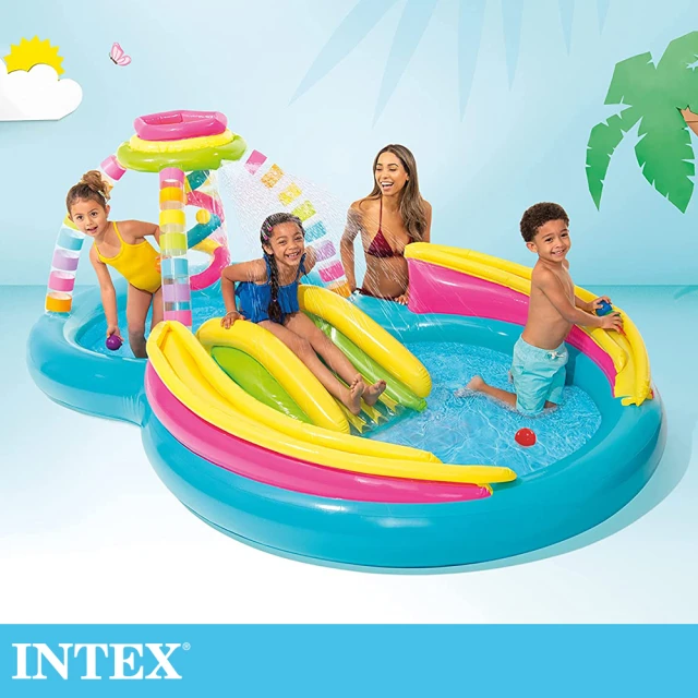 【INTEX】彩虹基地戲水游泳池/小滑水道295x191x深25cm-374L-適2歲+(374L-56137NP)