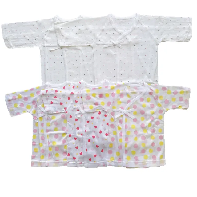 【日本IWASHITA】日本製5件入肚衣+長睡袍 100%純棉紗布衣+連身連體衣 嬰兒初新生兒有機棉(粉紅色白色)