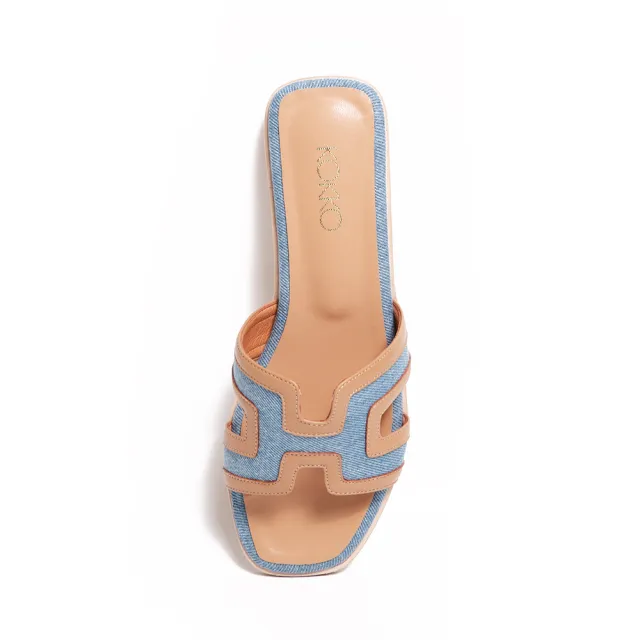 【KOKKO 集團】異材質H型撞色平底拖鞋(淺藍色)