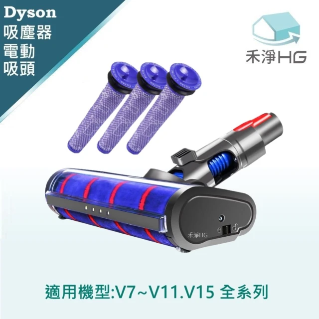 【禾淨家用HG】Dyson LED單滾筒電動軟絨主吸頭 適用 V7 V8 V10 V11 V15副廠配件(主吸頭X1+前置濾網X3)