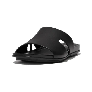 【FitFlop】GRACIE LEATHER H-BAR SLIDES -WITH TOE POST簡約皮革H型夾腳柱涼鞋-女(靓黑色)