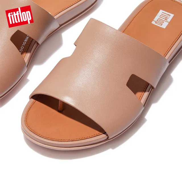 【FitFlop】GRACIE LEATHER H-BAR SLIDES -WITH TOE POST簡約皮革H型夾腳柱涼鞋-女(米色)