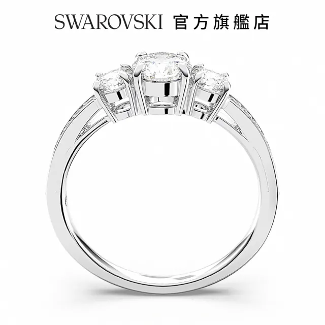 【SWAROVSKI 官方直營】Attract Trilogy 戒指 圓形切割  白色  鍍白金色 -50 交換禮物