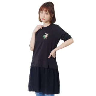 【betty’s 貝蒂思】網紗拼接長版T-Shirt(黑色)