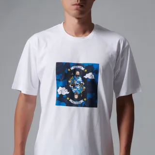 【TSUBASA洒落運動衣】YAMATO聯名款 白色T-Shirt 圖案男忍者與網球拍(圓領T恤 白T恤 寬鬆休閒 短袖T恤)