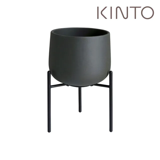 【Kinto】PLANT POT 211 附架陶瓷花盆13.5cm-深灰