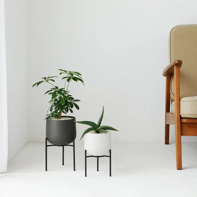 【Kinto】PLANT POT 211 附架陶瓷花盆13.5cm-大地灰