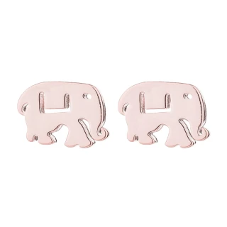 【VIA】白鋼耳釘 大象耳釘/動物系列 可愛大象造型白鋼耳釘(玫瑰金色)