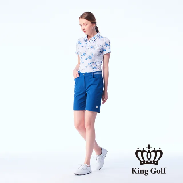 【KING GOLF】速達-網路獨賣款-女款暈染花朵印花刺繡涼感短袖POLO衫/高爾夫球衫(白色)
