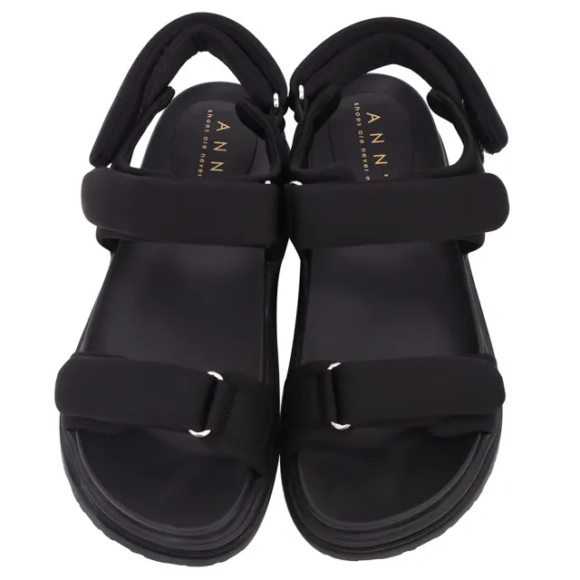 【Ann’S】全方面呵護超軟澎澎海綿-升級彈力厚底魔鬼氈涼鞋4cm(黑)