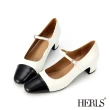 【HERLS】跟鞋-小香風拼接橢圓頭瑪莉珍跟鞋(白X黑)