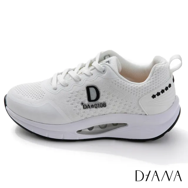 【DIANA】6 cm透氣針織布D字厚底運動輕量休閒鞋(白)