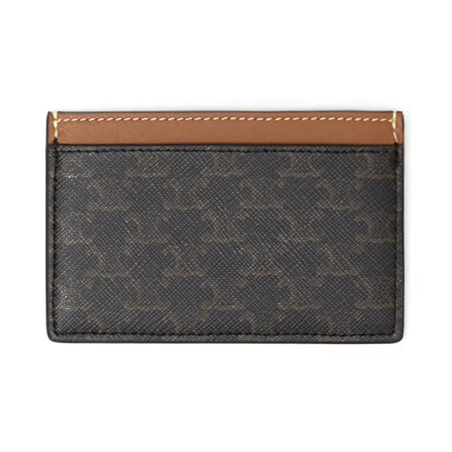 【CELINE】TRIOMPHE 經典老花 黃褐色 帆布 羊皮 卡片套 扁平卡夾(10B702CLY04LU)