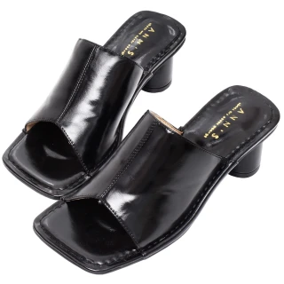 【Ann’S】安心包覆腳背-時尚立體車線方頭粗跟涼鞋5cm(黑)