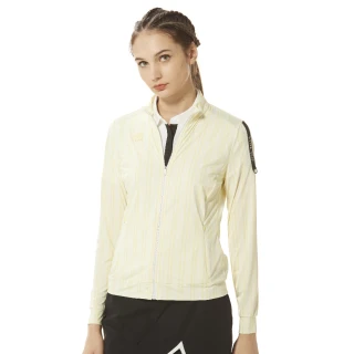【Lynx Golf】korea女款韓國進口商品百搭直條隱形拉鍊口袋肩膀吊環造型長袖外套(黃色)