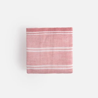 【HOLA】條紋無捻紗布方巾-紅33x34
