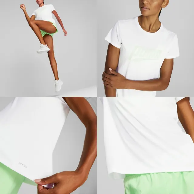 【PUMA】短袖 Run Logo 白 綠 女款 吸濕 排汗 跑步 運動 短T(52326652)