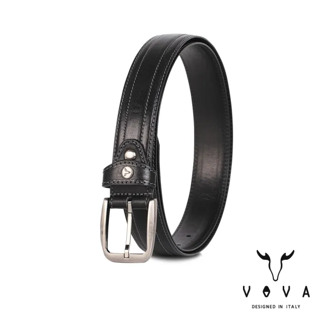 【VOVA 沃汎】品味紳士雙車線復古休閒皮帶-黑色(VA007-003-BK) 送禮推薦（其他規格）