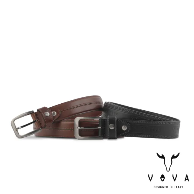 【VOVA 沃汎】品味紳士雙車線復古休閒皮帶-咖啡色(VA007-003-BR) 送禮推薦