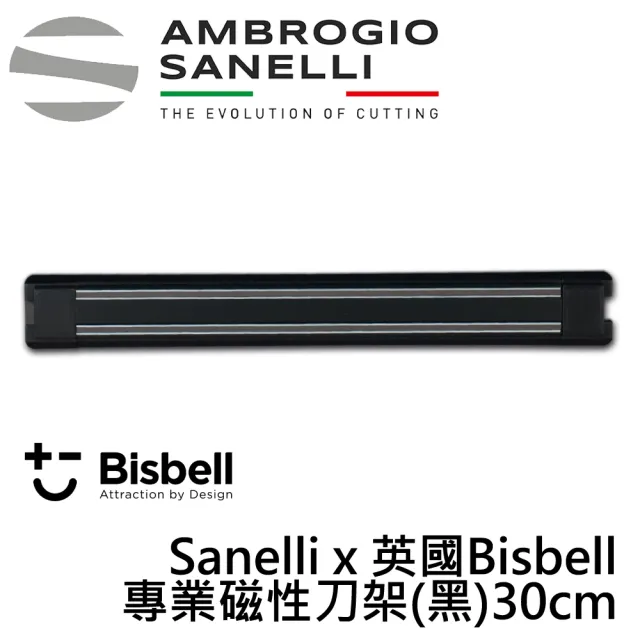 【SANELLI 山里尼】英國Bisbell 專業磁吸刀架 黑 30cm(磁鐵刀架 磁性刀架 刀具收納架 磁吸刀架 磁力刀架)