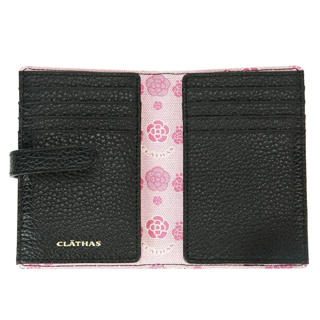 【CLATHAS】山茶花千鳥紋防刮皮革卡片夾名片夾(黑白色)