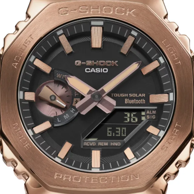 【CASIO 卡西歐】G-SHOCK 藍牙 太陽能電力 古銅金 全金屬 八角形錶殼 GM-B2100GD-5A_44.4mm