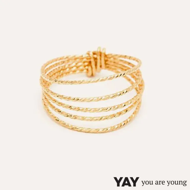 【YAY You Are Young】法國品牌 ☆clat cinq rangs 金色光芒戒指 細緻髮絲紋多層款(925純銀)