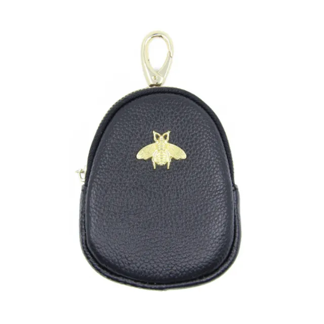 【Jpqueen】小蜜蜂女士牛皮橢圓迷你包鑰匙包零錢包(6色可選)