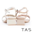 【TAS】一字抓皺羊皮低跟涼鞋(裸色)